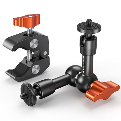 K&F CONCEPT 6" Magic Arm Clamp with Super Clamp, 360°Ballhead Articulating Mini Arm for Monitor, LED Light, Webcam, Action Camera - size: 6 Inch with Clamp