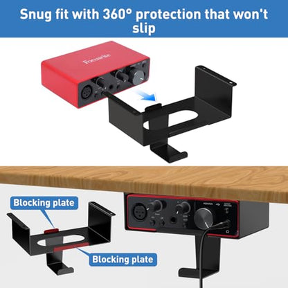 Under Desk Mount for Focusrite Scarlett Solo 3rd Gen/Solo 4th Gen with Headphone Hanger Stand,Under Desk Metal Shelf Organizer for Audio Interfaces and Studio Gear (Black Holder Only)
