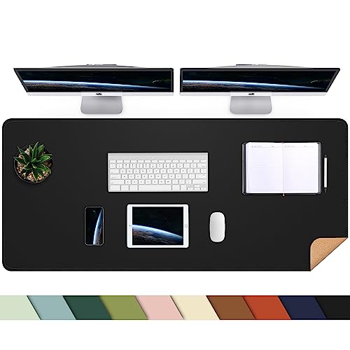 AFIING Cork Desk Mat 55" x 17", Dual-Sided Natural Cork & PU Leather Desk Pad, Non-Slip Waterproof Large Mouse Pad for Office, Home & Gaming (Black) - color: Black, size: 55" x 17"