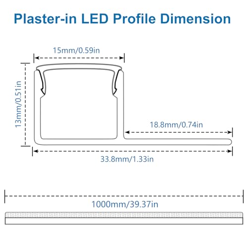 inShareplus Plaster-in LED Channel, 3.3ft/1M 6Pack LED Aluminium Channel with Milky Diffuser, Trimless Recessed Single-Sided Aluminum Profile LED Strip Diffuser for Under Cabinet and Corners of Wall - size: single-edge-6-pack (recessed)