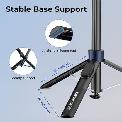 Kaitezenz Auto-Open Magnetic Selfie Stick Tripod for iPhone MagSafe, 71" Cell Phone Tirpod Stand with Metal Ring & Rechargeable Remote for Video Recording Vlogging Black