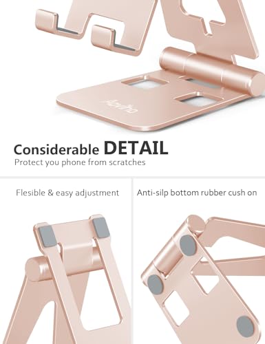Aoviho Cell Phone Stand for Desk, Adjustable Desktop Phone Holder Stand, Foldable Moblie Phone Dock for iPhone 17 16 15 14 13 Pro Xs Max Xr X 8 7 6 5 5s SE Nintendo Switch All Phones,Rose Gold - color: Rose Gold