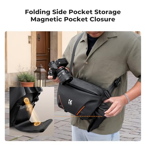 K&F CONCEPT Camera Sling Bag, Lightweight Camera Bag for Mirrorless/DSLR, Foldable Side Pocket & Quick-Access Front Pocket, Adjustable Divider, Camera Bags for Photographers, Black, 7L - color: Black
