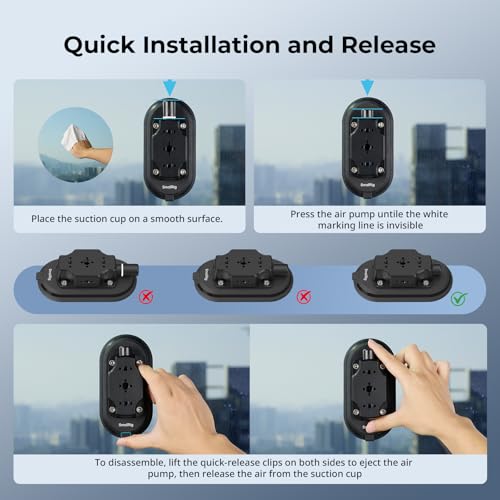 SMALLRIG 3 x 6 Car Suction Cup Mount for Action Cameras, Suction Pad with Manual Pump Lock, Dual Ball Head Magic Arm, Windshield Mount for GoPro 13/12, for DJI Action 6/5 Pro, Insta360 x5-5842