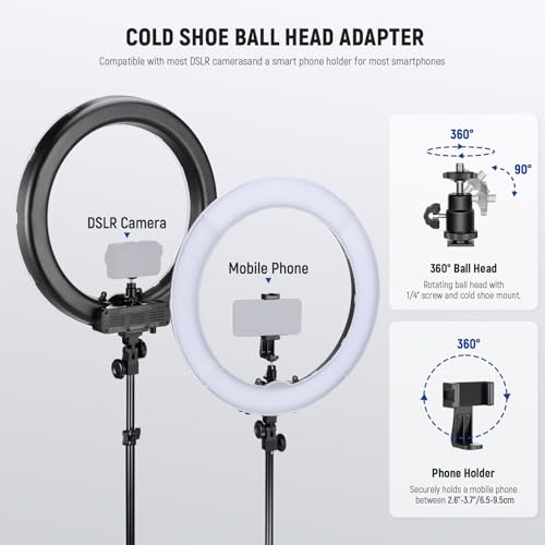 NEEWER 55W 18"/45cm Ring Light Kit [New Version], 5600K Dimmable LED Ringlight Tripod Stand Phone Holder for iPhone Selfie Makeup Lash Tattoo Studio Photo Video Recording Photography Lighting, RL-18