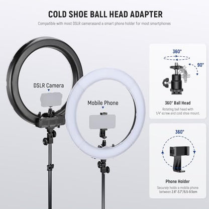 NEEWER 55W 18"/45cm Ring Light Kit [New Version], 5600K Dimmable LED Ringlight Tripod Stand Phone Holder for iPhone Selfie Makeup Lash Tattoo Studio Photo Video Recording Photography Lighting, RL-18
