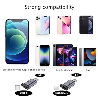 USB C to Micro Adapter, USB C to IP Adapter, Micro to USB C Adapter, USB C to USB Adapter,USB to USB C Adapter,USB C to USB B Adapter,9 Stück. - color: grey-9in1