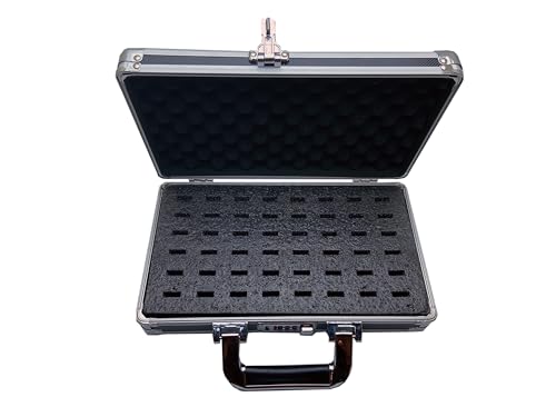 Aluminum USB Drive Organizer Case, 48 Slots, Handle, Combination Lock | Large flash drive holder with combination lock stores up to 48 USB drives for transport