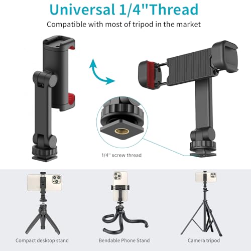 Phone Tripod Mount Holder for iPhone - 2 Cold Shoe and 1/4" Screw, 360° Rotates and 180° Tilts Compatible for iPhone Android Sony Canon DJI Ronin S/SC Zhiyun Gimbals