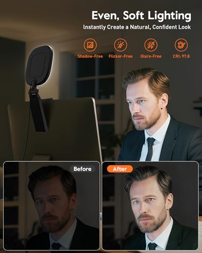 Upgraded Ring Light for Laptop, Monitor & Desk (2-Pack) – Eye-Caring Diffused LED Computer Light with Screen-Safe Clip, Adjustable Mount, CRI 97.8+, 50 Lighting Modes for Zoom, Video Calls, Streaming - color: Black 2 Pack