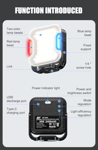 138 LED Video Light, Portable Photography Lighting, LED Camera Light, 4 Color 2500K-9000K, CRI 95+, Rechargeable 5400mAh, 180° Adjustable, Hangable, Magnet, Tripod Mountable