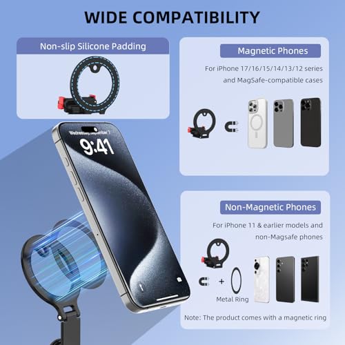 BRDRC Action 6 Magnetic Stand Base, Aluminum Alloy Quick Release Adapter for DJI Osmo Nano, for MagSafe iPhone Desktop Mount Table Holder with 360° Adjustable & 1/4” Screw Hole Tripod Accessories