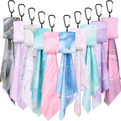 Copkim 10 Pcs Microfiber Cleaning Cloth with Open Pouch and Hanging Ring Cute Marble Design Microfiber Cloth Soft Glasses Cleaner Cloth for Eyeglasses Camera Lens Cell Phone Screens Glasses, 6'' x 7''
