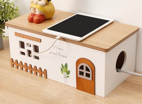 Cable Management Box, Wood Extension Cord Organizer, Handmade Power Strip Box for TV Computer Wire USB Hub System, Surge Protector Cord Hider Box on Desk or Floor (Large) - color: Large