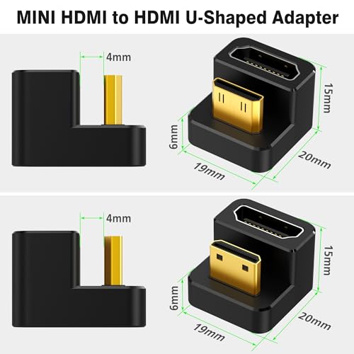 AGVEE 180 Degree Angled USB-C to USB-C Adapter and 2 Direction U-Shaped Mini HDMI to HDMI Converters, HDMI 2.0 4k@60HZ, Coupler Extender Extension for Portable Display Monitor, Black - size: 2 Pack 2 Direction