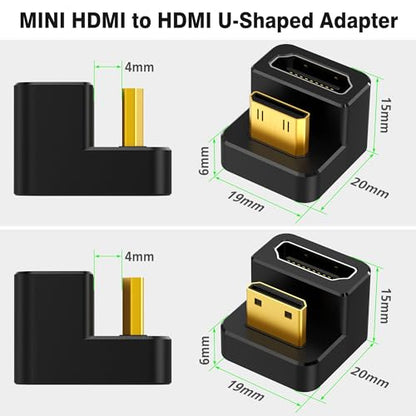 AGVEE 180 Degree Angled USB-C to USB-C Adapter and 2 Direction U-Shaped Mini HDMI to HDMI Converters, HDMI 2.0 4k@60HZ, Coupler Extender Extension for Portable Display Monitor, Black - size: 2 Pack 2 Direction