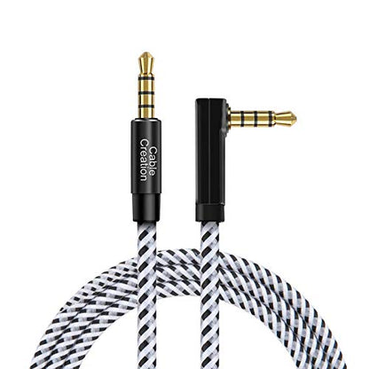 CableCreation 3.5mm Audio Cable(3FT/0.9M), 90 Degree Right Angle 4-Conductor TRRS 3.5mm Stereo Aux Cable with Microphone for Car Headphones,Speaker,Tablets,Laptops,Smart Phones - size: 3 Feet