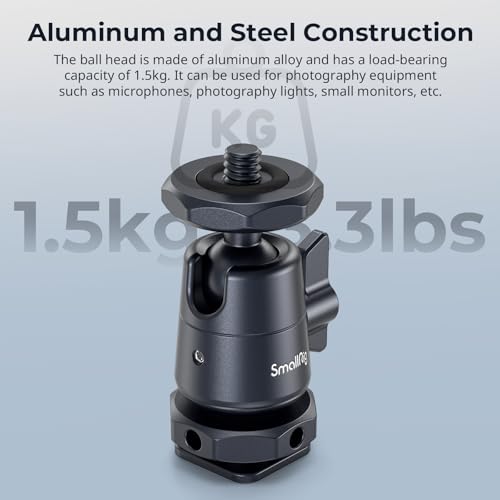 SmallRig Mini Ball Head (2 Pack) with 1/4" Screw and Removable Shoe Mount, 360 Degree Rotatable Aluminum Tripod Head for Camera Tripods Monopods Camcorder Light Microphone, Max. Load 1.5 kg - 2948B