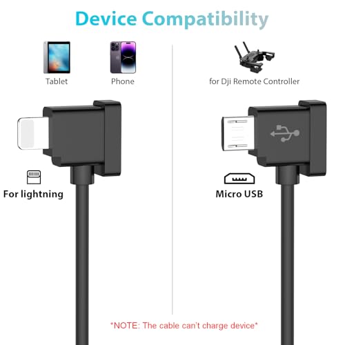 for Micro USB to iOS Data Cable for DJI Spark/Mavic Pro/Mavic Mini 1st & SE/Mavic 2 Series/Mavic Air 1st Drone Controller, Link for iPhone 14 13 12 11 Pro Max iPad, RC Cable (1ft/30cm)