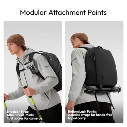 ULANZI YY038 Travel Camera Backpack 22L for Mirrorless DSLR | 16-inch Laptop Compartment, Anti-Theft Water-Resistant Photography Bag with Tripod Holder, Compatible with Sony Canon (Black) - size: YY038: 18.25 x 13 x 9.5