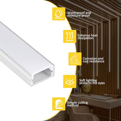 10-Pack 3.3ft/1M U-Shape LED Aluminum Channel System, Silver Profile with Milky White Diffuser Cover, Spotless LED Strip Light Track for Under Cabinet, Stairs, Wall and Ceiling Lighting - color: Silver Aluminum + White Cover, size: 3.3FT/10P/#048
