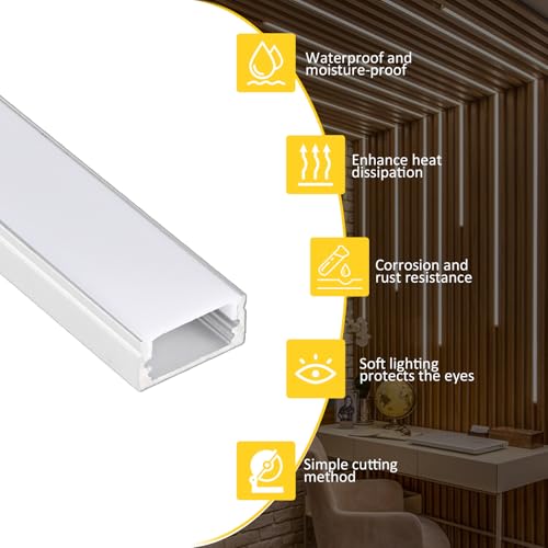 20-Pack 3.3ft/1m U-Shape LED Aluminum Channel System with Milky White Diffuser, LED Strip Light Track and Cover for Under Cabinet, Stairs, Ceiling, Fits ≤12mm Wide U Channel LED Strip ﻿ - color: Silver Aluminum + White Cover, size: 3.3FT/20P/#048