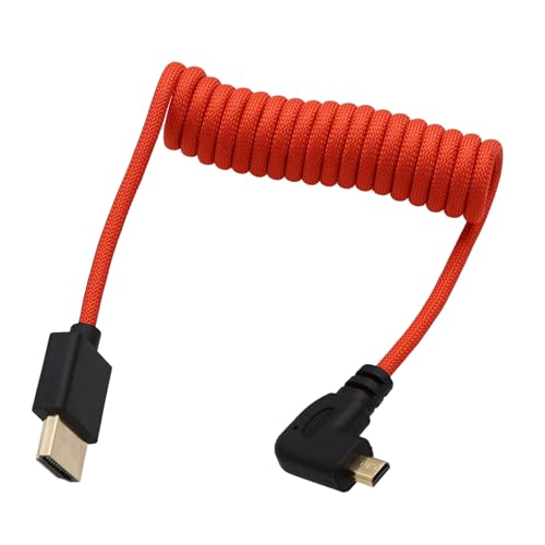 Right Angle Micro-HDMI to HDMI 4K60 8K ProRes RAW Cable for ATOMOS Ninja V Ultra Monitor, Sony ZV-E1 A7C2 A6700, Canon R6II R5 R3, Lumix S5 S9 G100, Fujifilm X-T50, Red Braided Coiled 30cm - color: Red, size: Right Angle to Straight