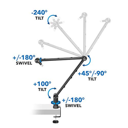 MOUNT-IT! Adjustable Microphone Boom Arm [3/8’’ to 5/8’’ Screw Adapter] Suspension Scissor Mic Stand, Desk Mount For Blue Snowball, Yeti, & Other Studio and Gaming Microphones (With Cable Management)