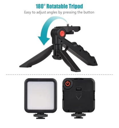 Smartphone Vlog Kit with Mini LED Light, Microphone, Extendable Phone Clip, Tripod, and Adjustable Brightness for Live Streaming, Selfies, Tiktok, YouTube, and Podcast (Phone/Android)
