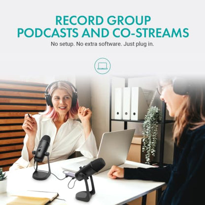 Movo 2-Person USB Podcast Bundle – 2 Condenser Mics, Case, and USB Hub | Plug-And-Play, No Drivers: Zoom, OBS, Audacity, Mac & Windows. Headphone Monitoring. For Interviews, Streaming, Classrooms. - style: with 2 Mics (Black)