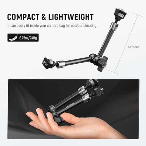 NEEWER 11" Articulating Magic Arm with 360° Ball Heads & Locating Pins for ARRI, Camera Monitor Mount with 1/4" Screws for DSLR Action Camera Monitor Video Light Compatible with SmallRig Cage Rig,ST16 - size: 11"