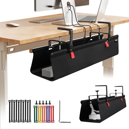 No Drill Under Desk Cable Management Tray, 28" Cable Management Under Desk, Standing Desk Organizer for Table, Desktop Wire Cord Organizer Black Fabric Cord Management for Home Office - color: Black, size: 28"L x 5.5"W
