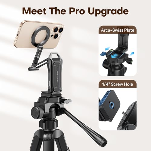 OMOTON 360°Rotating for MagSafe Tripod with 1/4" Screw Arca, Adjustable Magnetic Phone Tripod for iPhone 17/16/15 Pro Max Air, Fold Selfie Stick Fits Vlog, Gym, Travel Essentials, Black& Black Pro - color: 9-Black&Black Pro