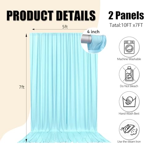 10ft x 7ft Lake Blue Backdrop Curtains for Parties, Fabric Satin Background Curtain with Rod Pockets for Weddings, Birthday, Baby Shower, Photography, Graduation Party Backdrop Drapes, 2 Panels - color: Lake Blue