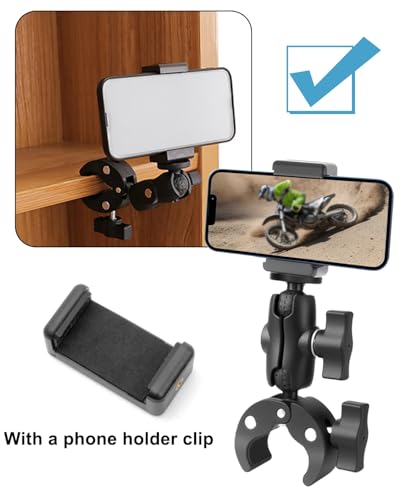 3-in-1 Super Mount Clamp Socket Arm 1/4"-20 Ball Head Adapter for Camera/Phone/Monitor/LED Lights/Microphone Accessories (Short Style)