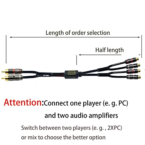 Arklove 7ft Shielded RCA Plug Splitter Stereo Audio Video Cable 2 Male to 4 Female Dual Speaker Y Adapter Connector Extension Cord 24k Gold Plated 1 Input 2 Output - size: 7ft, style: 2male to 4female