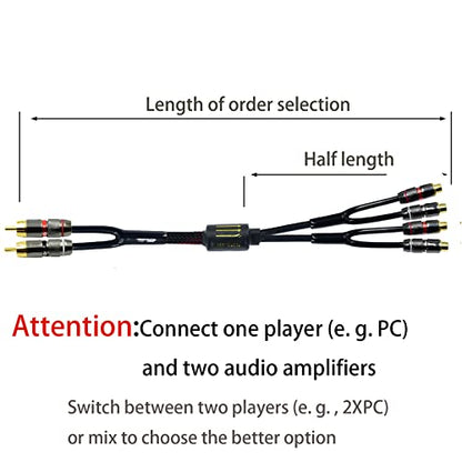 Arklove 7ft Shielded RCA Plug Splitter Stereo Audio Video Cable 2 Male to 4 Female Dual Speaker Y Adapter Connector Extension Cord 24k Gold Plated 1 Input 2 Output - size: 7ft, style: 2male to 4female