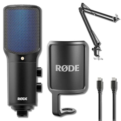 Rode NT-USB+ USB Condenser Microphone Bundle with StreamEye BOOMARM1 27-Inch Aluminum Desktop Boom Arm — Cardioid USB-C Studio Mic for Live Streaming, Podcasting, Voice Over, Home Studio Recording