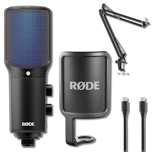 Rode NT-USB+ USB Condenser Microphone Bundle with StreamEye BOOMARM1 27-Inch Aluminum Desktop Boom Arm — Cardioid USB-C Studio Mic for Live Streaming, Podcasting, Voice Over, Home Studio Recording