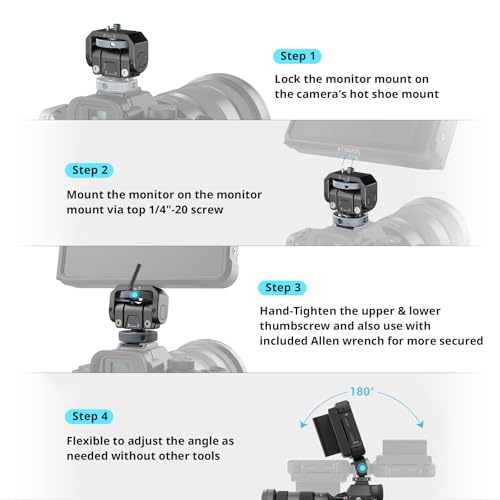 SmallRig Camera Monitor Mount Lite with Cold Shoe, Swivel 360° and Tilt 180° Holder for Field Monitor, LED, Flash and Video Shooting Photography Accessories, Max Load Capacity of 90° Tilt 3.2kg