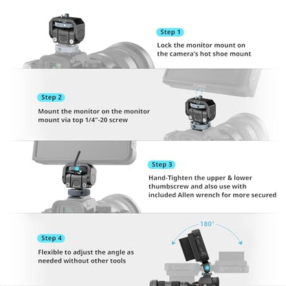 SmallRig Camera Monitor Mount Lite with Cold Shoe, Swivel 360° and Tilt 180° Holder for Field Monitor, LED, Flash and Video Shooting Photography Accessories, Max Load Capacity of 90° Tilt 3.2kg