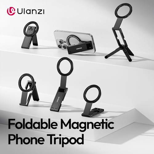 ULANZI MA60 Magnetic Phone Tripod Stand for iPhone - Aluminium Smartphone Mini Tripod Pocket Cell Phone Stand N52 Strong Magnet Quick Mount Compatible with iPhone17 16 15 14 13 12 Series, Black - color: BLACK