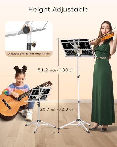 K KASONIC - Music Stand, 2 in 1 Dual-Use Folding Sheet Music & Desktop Book Stand, Portable, Lightweight with Music Sheet Clip Holder & Carrying Bag Suitable for Instrumental Performance, White - color: 1 Pack White