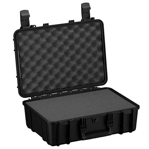 Condition 1 18" Medium Waterproof Hard Case with Foam, Model 801, Portable Protective Storage Box for Travel, Tactical Gear, Made in USA, 18.36"x13.70"x 7.03" Black - color: Black