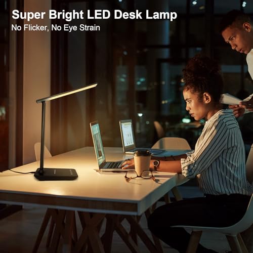 shinelife LED Desk Lamp for Office Home, Bright Desk Light with USB Charging Port, Adjustable Dimmable Desk Lamps 5 Modes 5 Brightness, Touch Study Lamp for Nail, Craft, Puzzle, Sewing, Study, Black - color: Black