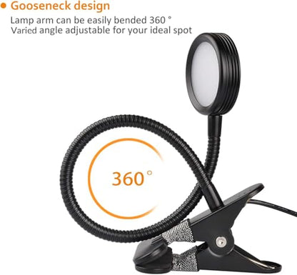 LEPOWER Clip on Light/Reading Lights/Book Light/Desk Lamp Color Changeable/Night Lights Clip on for Desk, Bed Headboard and Computers, Adapter Included (Black) Metal - color: Black