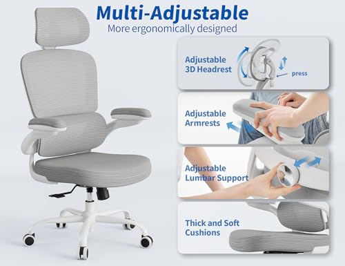 TRALT Office Chair Ergonomic Desk Chair, 330 LBS Home Mesh Office Desk Chairs with Wheels, Comfortable Gaming Chairs (1, Grey PU) - color: Grey Pu