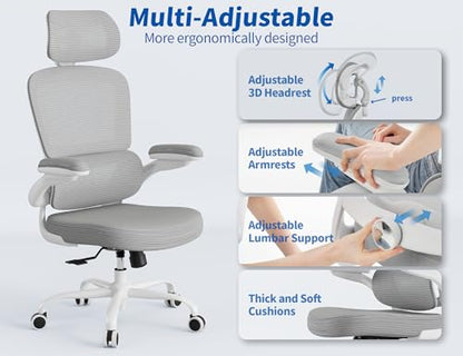 TRALT Office Chair Ergonomic Desk Chair, 330 LBS Home Mesh Office Desk Chairs with Wheels, Comfortable Gaming Chairs (1, Grey PU) - color: Grey Pu