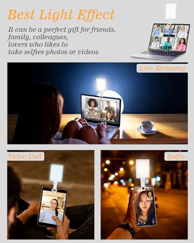 60 LED Portable Selfie Light Video Conference Lighting with Clip & Camera Tripod Adapter Rechargeable 2000mAh CRI 97+, 3 Light Modes for Phone iPhone Webcam Laptop Photo Makeup (Pure White)