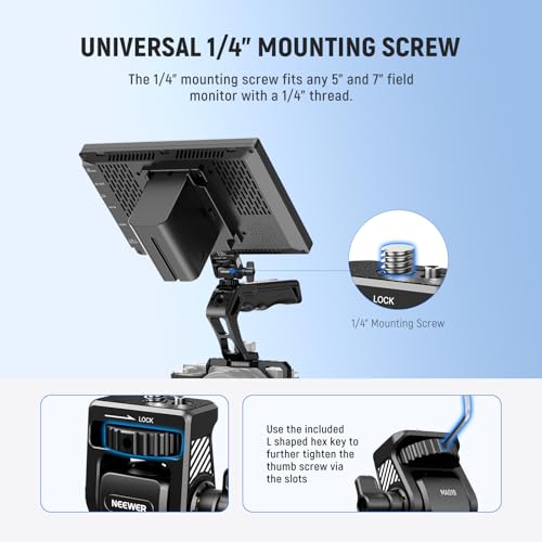 NEEWER Field Monitor Mount Holder with Cold Shoe 360° Swivel 180° Tilt Anti Twist Screw Compatible with Atomos Ninja 5" & 7" Camera Monitor, SmallRig Camera Cage, MA019 - style: MA019 w/Cold Shoe